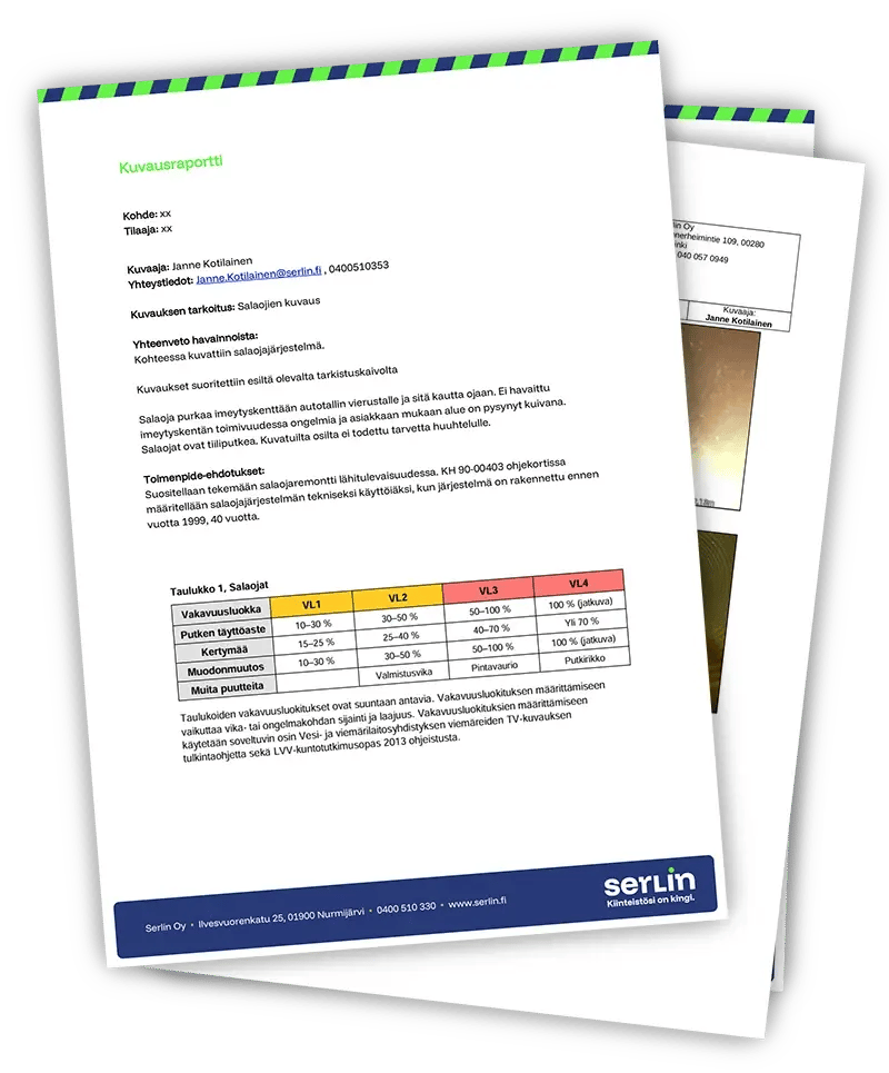 Serlinin salaojakuvauksen malliraportti